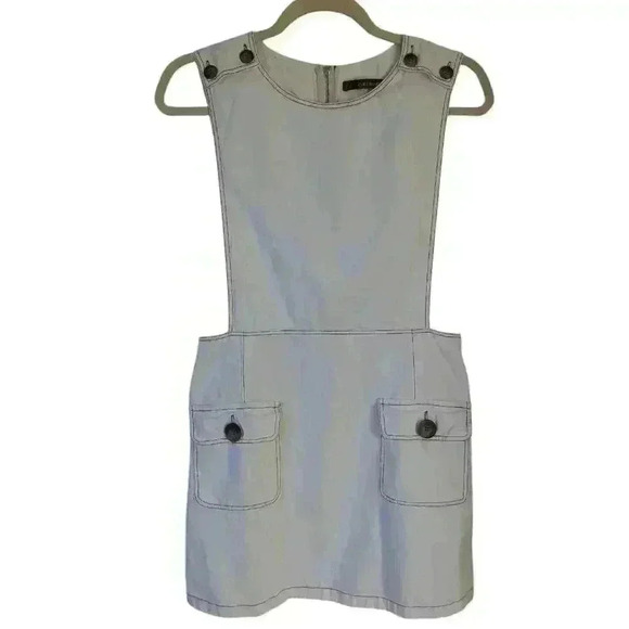Zara Off-White Denim Pinafore Dress - Size L - Picture 2 of 4